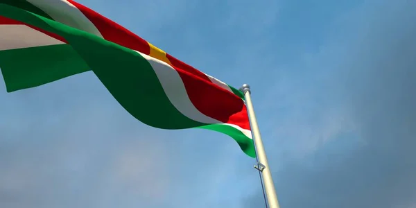 Renderização Bandeira Nacional Suriname Noite Pôr Sol Contra Fundo Nuvens — Fotografia de Stock