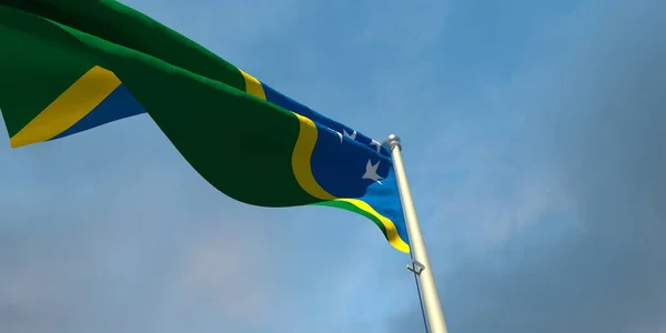 Podání Národní Vlajky Šalamounových Ostrovů Večer Při Západu Slunce Pozadí — Stock fotografie