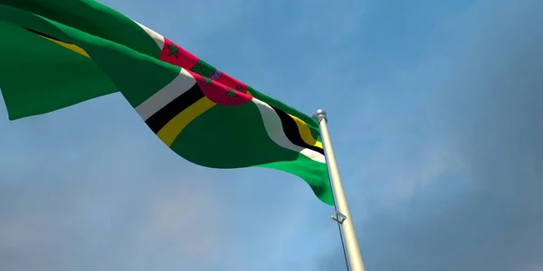Renderowanie Flagi Narodowej Dominiki Wieczorem Zachodzie Słońca Tle Pięknych Chmur — Zdjęcie stockowe