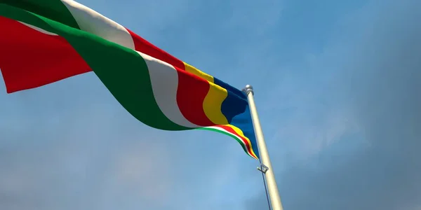 Renderização Bandeira Nacional Das Seychelles Noite Pôr Sol Contra Fundo — Fotografia de Stock