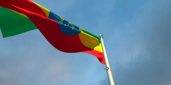Representación Bandera Nacional Etiopía Noche Atardecer Sobre Fondo Hermosas Nubes — Foto de Stock