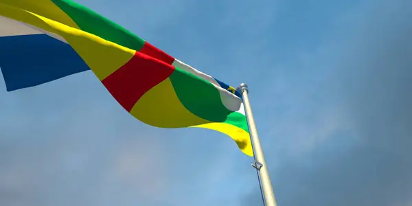 Показ Государственного Флага Центральноафриканской Республики Вечером Закате Фоне Красивых Облаков — стоковое фото