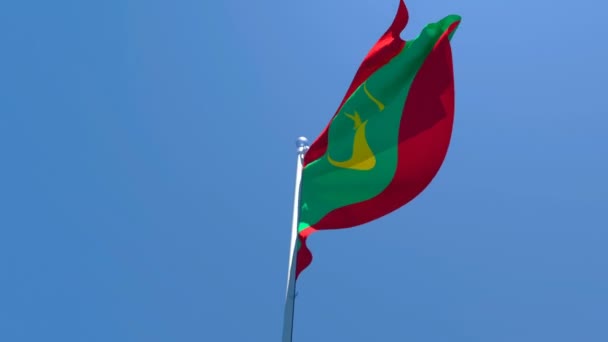 Η εθνική σημαία της Μαυριτανίας κυματίζει στον άνεμο — Αρχείο Βίντεο
