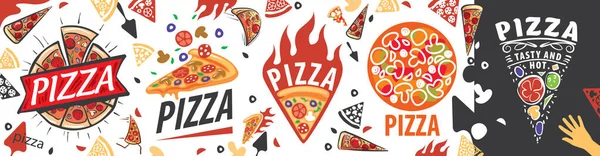 Conjunto de logos vectoriales con la imagen de una pizza para una pizzería — Archivo Imágenes Vectoriales