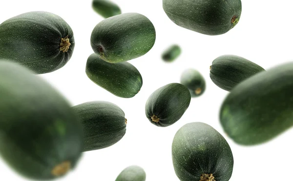 Green zucchini levitate on a white background — Stock Photo, Image