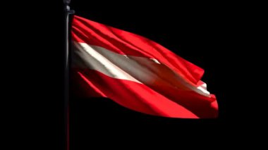Avusturya 'nın ulusal bayrağı siyah bir zemine karşı rüzgarda dalgalanıyor.