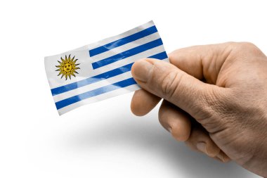 Uruguay 'ın ulusal bayrağı elinde.