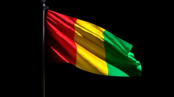 Die Nationalflagge Guineas flattert vor schwarzem Hintergrund im Wind — Stockvideo