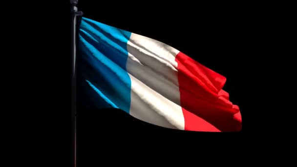 De nationale vlag van Frankrijk wappert tegen een zwarte achtergrond — Stockvideo