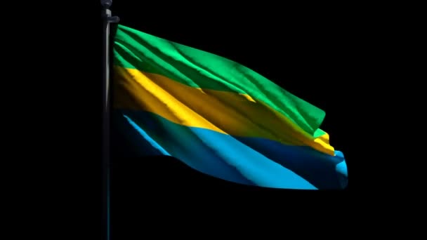 Flaga narodowa Gabonu trzepocze na wietrze na czarnym tle — Wideo stockowe