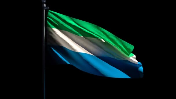 La bandera nacional de Sierra Leona ondea con el viento — Vídeos de Stock