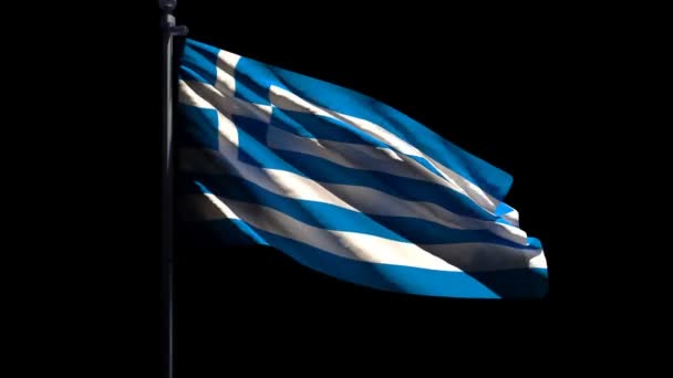 Grækenlands nationale flag flyver i vinden på en sort baggrund – Stock-video