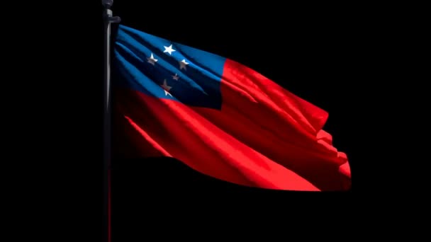 De nationale vlag van Samoa wappert in de wind tegen een zwarte achtergrond — Stockvideo