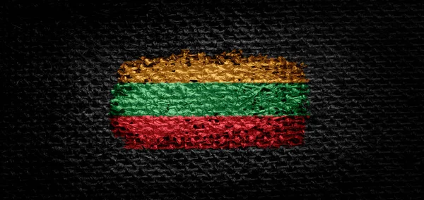 Litauens nationella flagga på mörk väv — Stockfoto