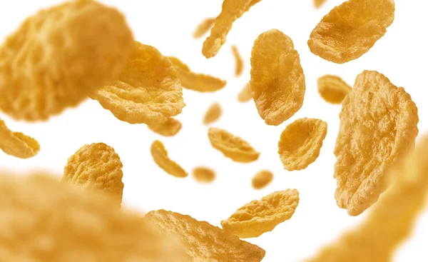 Corn flakes levitate on a white background — Stock Photo, Image