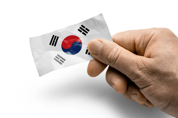 Elinde ulusal bayrak olan bir kart var. Güney Kore. — Stok fotoğraf
