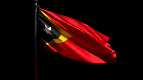 Doğu Timor 'un ulusal bayrağı siyah arka planda rüzgarda dalgalanıyor. — Stok video
