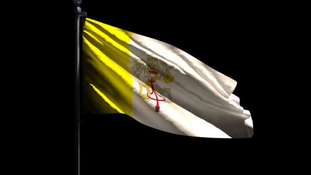 De vlag van het Vaticaan wappert in de wind tegen een zwarte achtergrond — Stockvideo