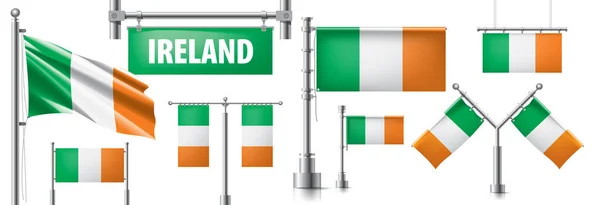 Ensemble vectoriel du drapeau national de l'Irlande dans divers modèles créatifs — Image vectorielle