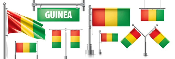 Conjunto vectorial de la bandera nacional de Guinea en varios diseños creativos — Vector de stock