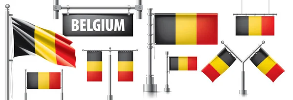 Belgium nemzeti zászlójának vektorkészlete különböző kreatív formatervezési mintákban — Stock Vector