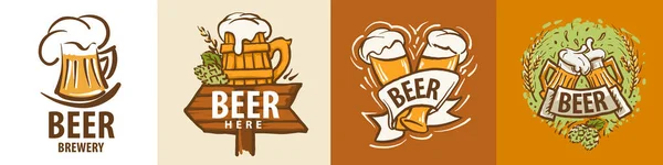 Векторный набор логотипов кружки пива на разных фонах — стоковый вектор