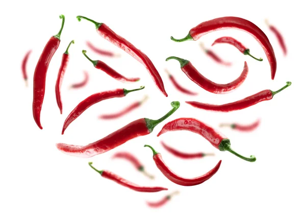 Peperoncino rosso a forma di cuore su fondo bianco — Foto Stock