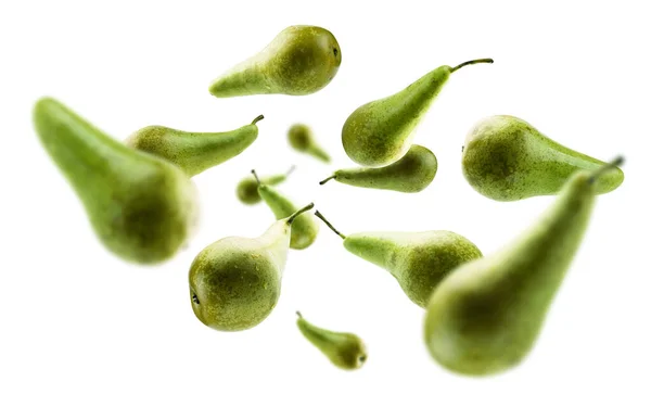 Green pears levitate on a white background — Stock Photo, Image