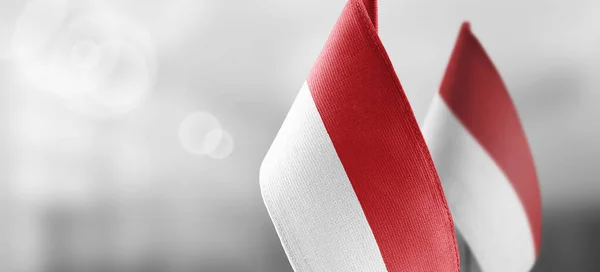 Μικρές εθνικές σημαίες της Ινδονησίας σε ένα φως θολή φόντο — Φωτογραφία Αρχείου