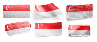 Beyaz arka planda Singapur 'un ulusal bayrağının seti