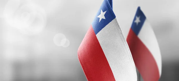 Small national flags of the Chile on a light blurry background — Stock Photo, Image