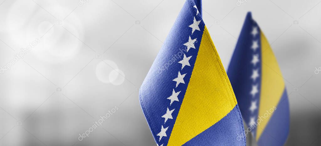 National flag of the Bosnia and Herzegovina on dark fabric