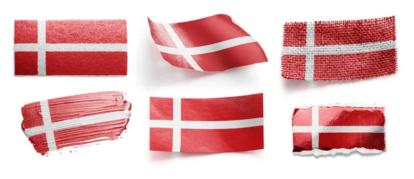 Zestaw flagi narodowej Danii na białym tle — Zdjęcie stockowe