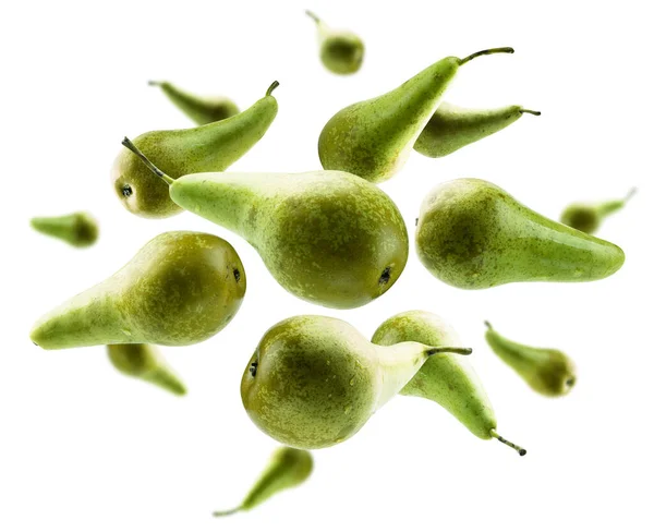 Green pears levitate on a white background — Stock Photo, Image