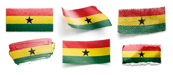 Conjunto de la bandera nacional de Ghana sobre un fondo blanco — Foto de Stock