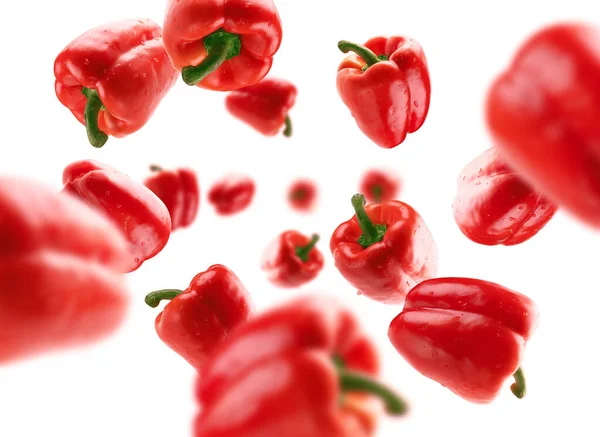 Rode paprika zweeft op een witte achtergrond — Stockfoto