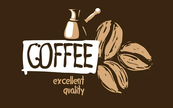 Rysunek logo wektora do parzenia kawy na ciemnym tle — Wektor stockowy