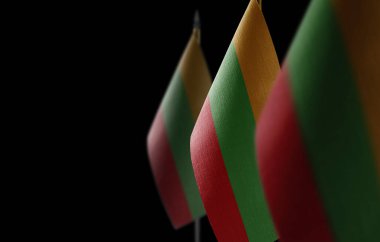 Siyah arka planda Litvanya 'nın küçük ulusal bayrakları