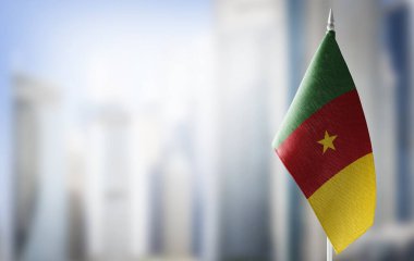 Bulanık arkaplanda küçük bir Kamerun bayrağı