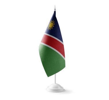 Beyaz arka planda Namibya 'nın küçük ulusal bayrağı