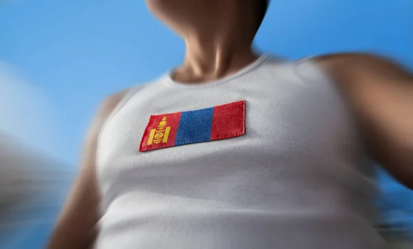 The national flag of Mongolia on the athletes chest — Stock Photo, Image