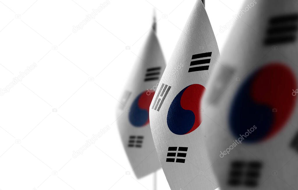 Small national flags of the South Korean on a white background