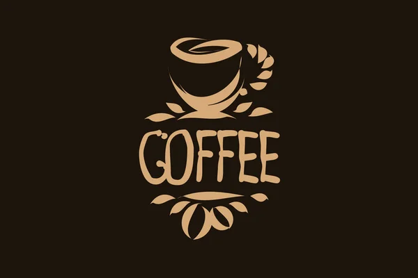 Logotipo do vetor com uma xícara de café desenhada em um fundo escuro — Vetor de Stock