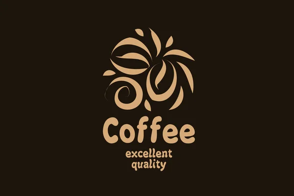 Logo vectoriel avec grains de café dessinés sur un fond sombre — Image vectorielle