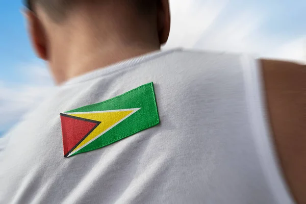 ガイアナの国旗を選手たちに背を向けて — ストック写真