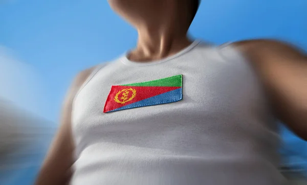 The national flag of Eritrea on the athletes chest — Stock Photo, Image