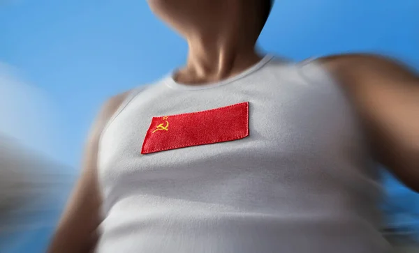 The national flag of USSR on the athletes chest — Stock Photo, Image