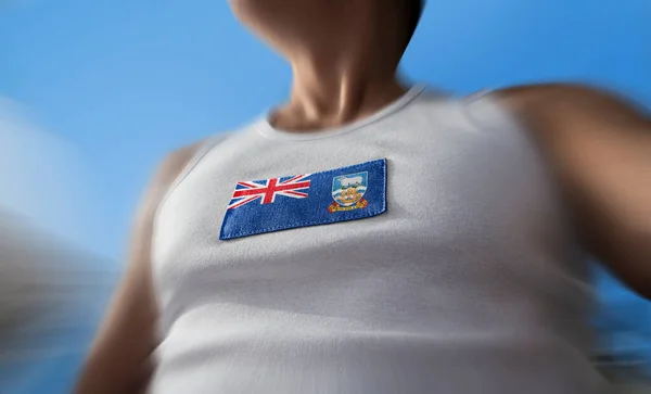 La bandera nacional de las Islas Malvinas en el pecho de los atletas —  Fotos de Stock