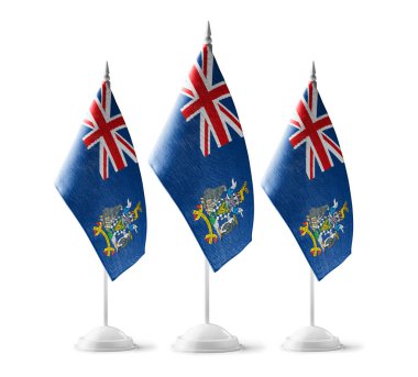 Beyaz arka planda Güney Georgia ve Güney Sandviç Adaları 'nın küçük ulusal bayrakları