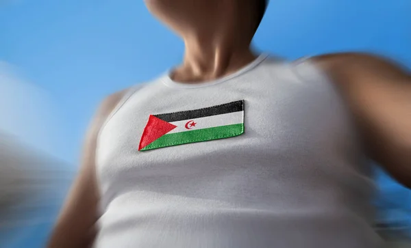 The national flag of Sahrawi on the athletes chest — Stock Photo, Image